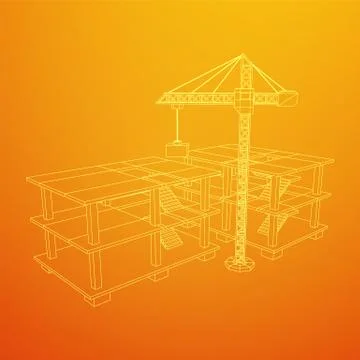 Building under construction with crane wireframe Ilustración de archivo