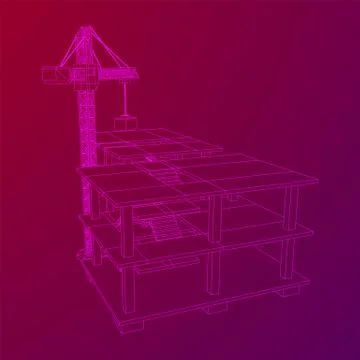 Building under construction with crane wireframe Ilustración de archivo