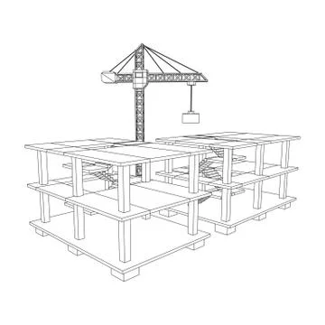 Building under construction with crane wireframe Ilustración de archivo