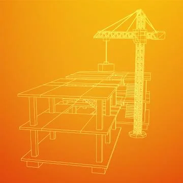 Building under construction with crane wireframe Ilustración de archivo