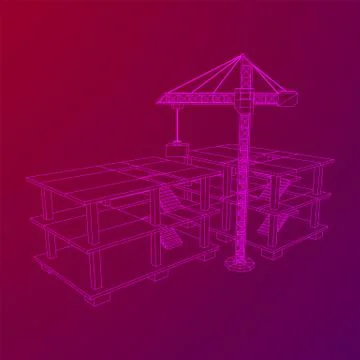 Building under construction with crane wireframe Ilustración de archivo