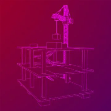 Building under construction with crane wireframe Ilustración de archivo