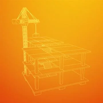 Building under construction with crane wireframe Ilustración de archivo