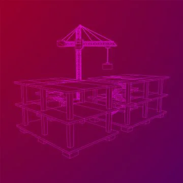 Building under construction with crane wireframe Ilustración de archivo