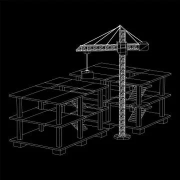 Building under construction with crane wireframe Ilustración de archivo