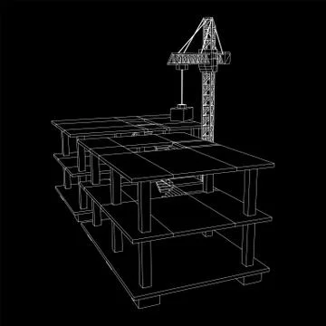 Building under construction with crane wireframe Ilustración de archivo