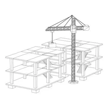 Building under construction with crane wireframe Ilustración de archivo