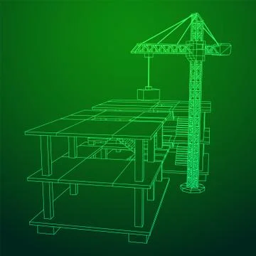 Building under construction with crane wireframe Ilustración de archivo