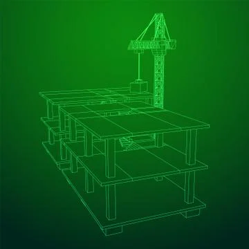 Building under construction with crane wireframe Ilustración de archivo