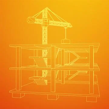 Building under construction with crane wireframe Stock Illustration