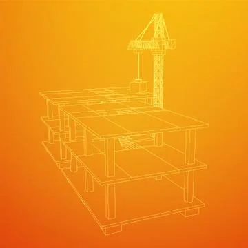 Building under construction with crane wireframe Ilustración de archivo