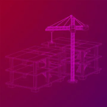Building under construction with crane wireframe Ilustración de archivo