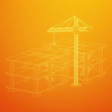 Building under construction with crane wireframe Ilustración de archivo