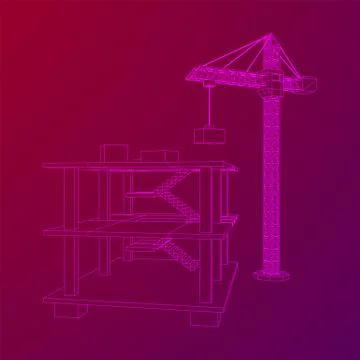 Building under construction with crane wireframe Ilustración de archivo