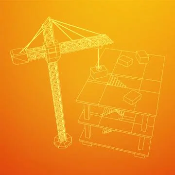 Building under construction with crane wireframe Ilustración de archivo