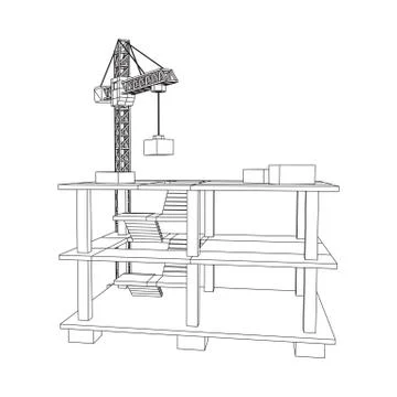 Building under construction with crane wireframe Ilustración de archivo