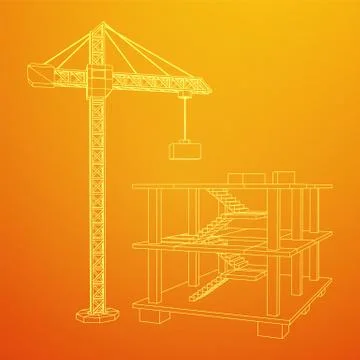 Building under construction with crane wireframe Ilustración de archivo