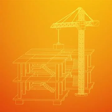 Building under construction with crane wireframe Ilustración de archivo