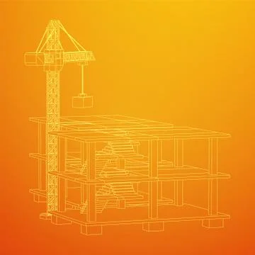 Building under construction with crane wireframe Ilustración de archivo