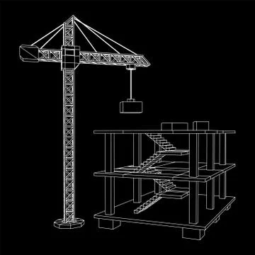 Building under construction with crane wireframe Ilustración de archivo