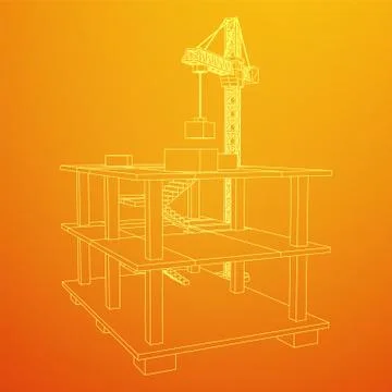 Building under construction with crane wireframe Ilustración de archivo