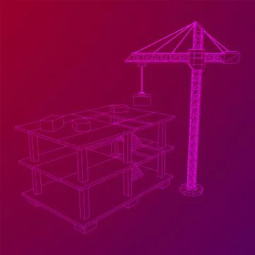 Building under construction with crane wireframe Ilustración de archivo