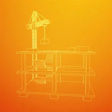 Building under construction with crane wireframe Ilustración de archivo