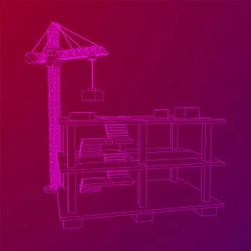 Building under construction with crane wireframe Ilustración de archivo