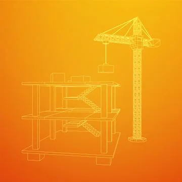 Building under construction with crane wireframe Ilustración de archivo