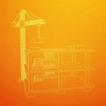 Building under construction with crane wireframe Ilustración de archivo