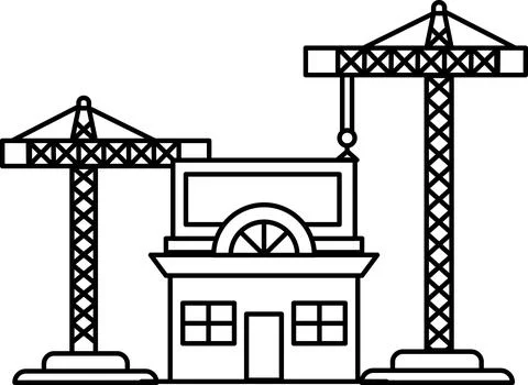 A building under construction with cranes in the background Ilustración de archivo