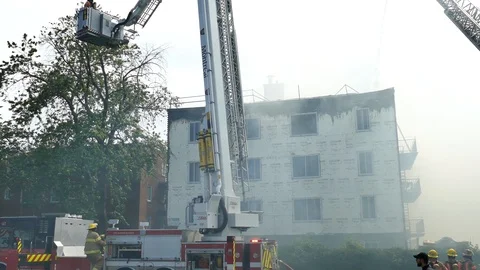 Building under construction on fire Stock Footage 114769362