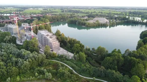 Building under construction in front of the quarry (Parco delle Rogge) 2 quick Video stock 247775871