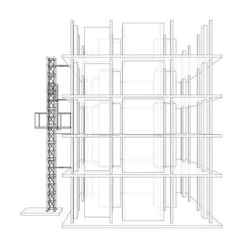 Building under construction with mast lifts Stock Illustration