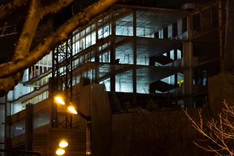 Building under construction at night-2 Stock Photos