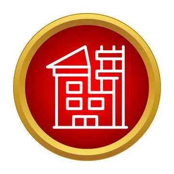 Building under construction outline icon on red circle Stock Illustration