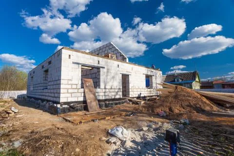 The building is under construction with roofing Stock Photos