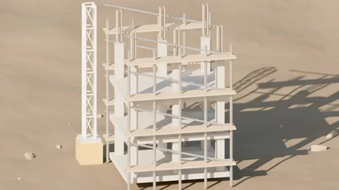 Building under construction with scaffold and material hoist rotating loop Stock Footage 341472337