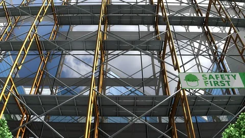 Building under construction, scaffolding and signboard. Stock Footage 104783232