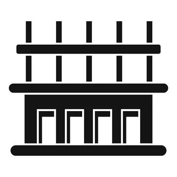 Building under construction with scaffolding and doors, simple icon Stock Illustration