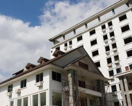 BUILDING UNDER CONSTRUCTION WITH SKY BACKGROUND Stock Photos