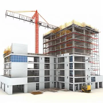 Building under construction on white background. 3d illustration Stock Illustration
