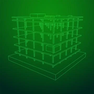 Building under construction wireframe Ilustración de archivo