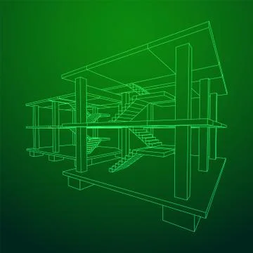 Building under construction wireframe Stock Illustration