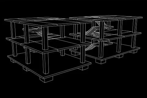 Building under construction wireframe Stock Illustration
