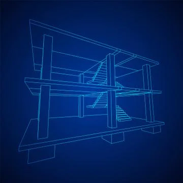 Building under construction wireframe Stock Illustration