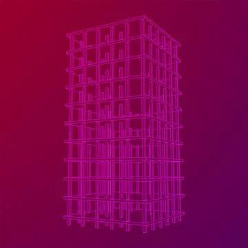 Building under construction. Wireframe low poly mesh Ilustración de archivo
