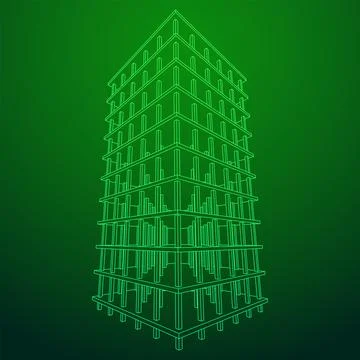 Building under construction. Wireframe low poly mesh Ilustración de archivo