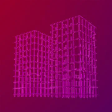 Building under construction. Wireframe low poly mesh Ilustración de archivo