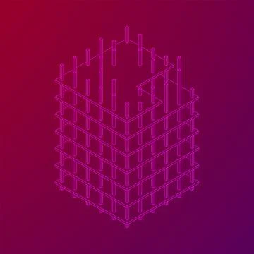 Building under construction. Wireframe low poly mesh Ilustración de archivo